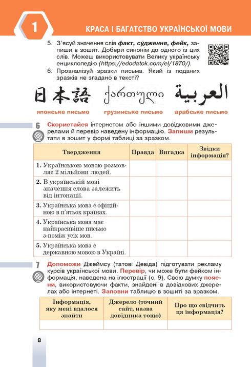 "Ukrainian Language" textbook for 6th grade of general secondary education institutions